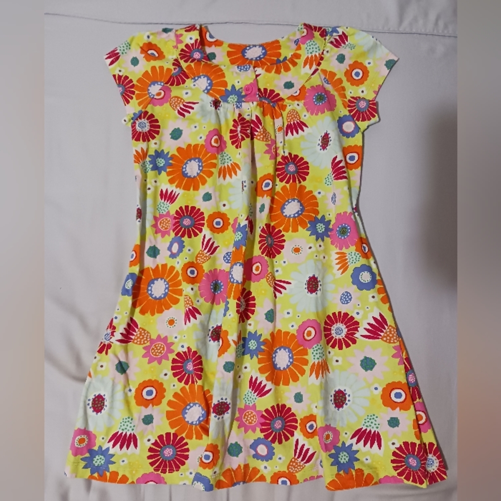 Hanna Andersson Girls 6-7 Short Sleeve Floral Tee Shirt Dress EUC